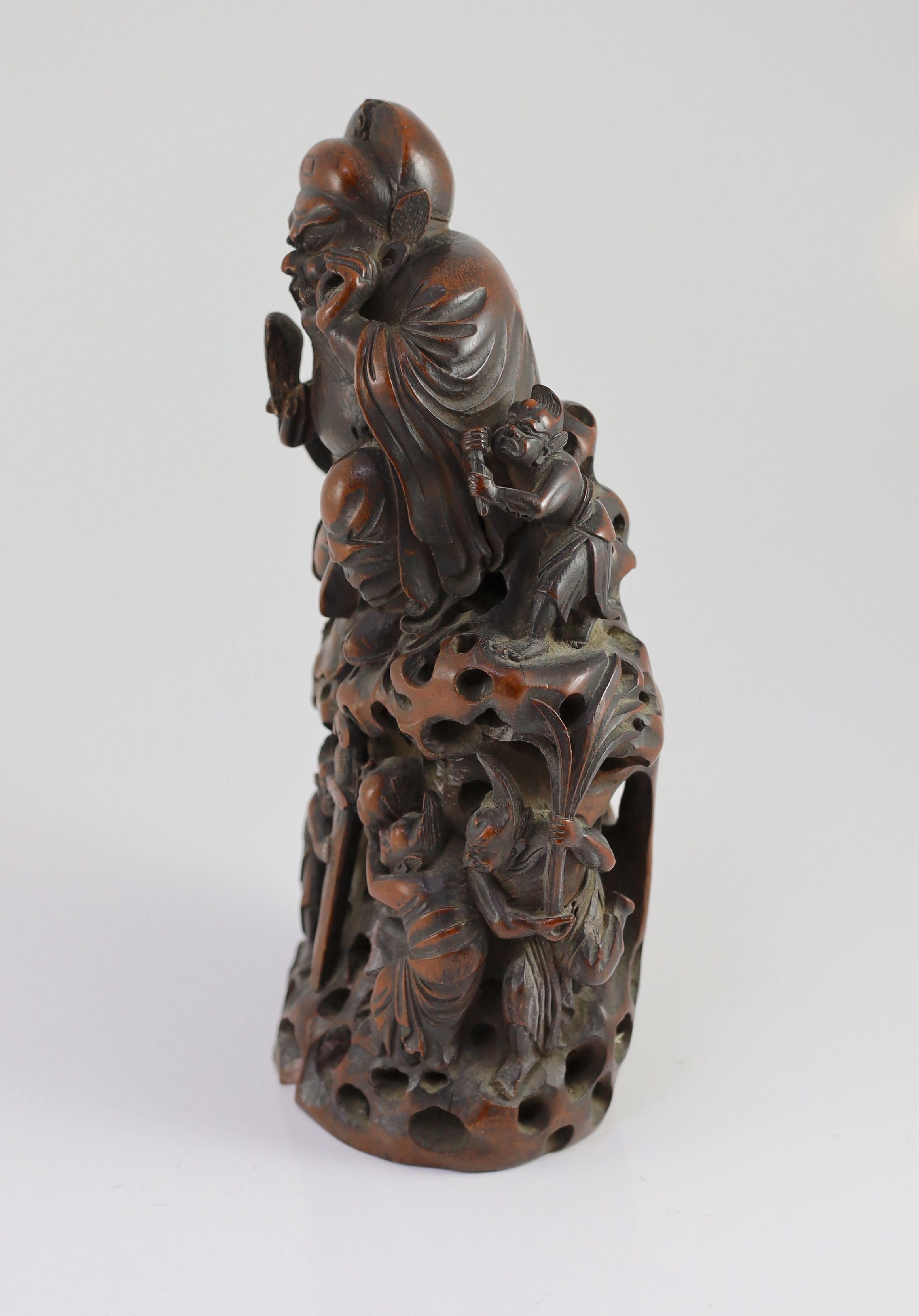 A Chinese bamboo ‘Zhong Kui’ group, 19th century, 34cm high, small losses
